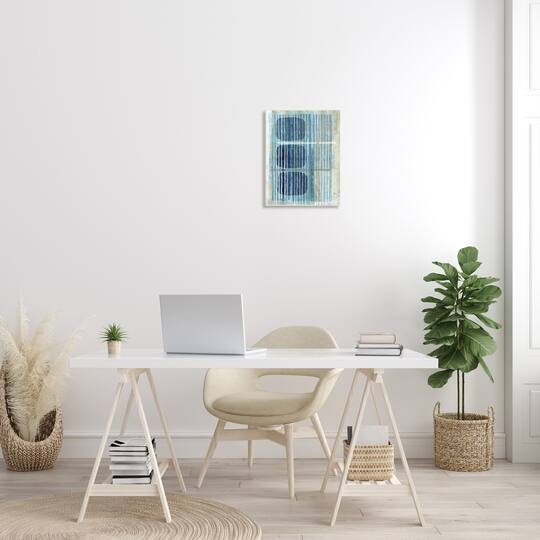 Stupell Industries Retro Mod Shapes Blue Beige Stripes Modern Painting Wall Plaque